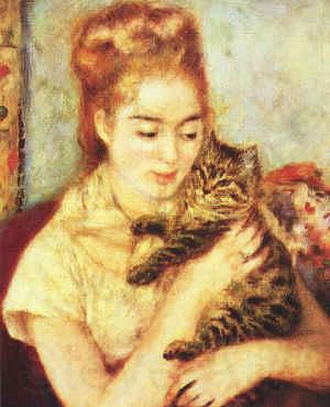 Pierre Renoir Woman with a Cat Norge oil painting art